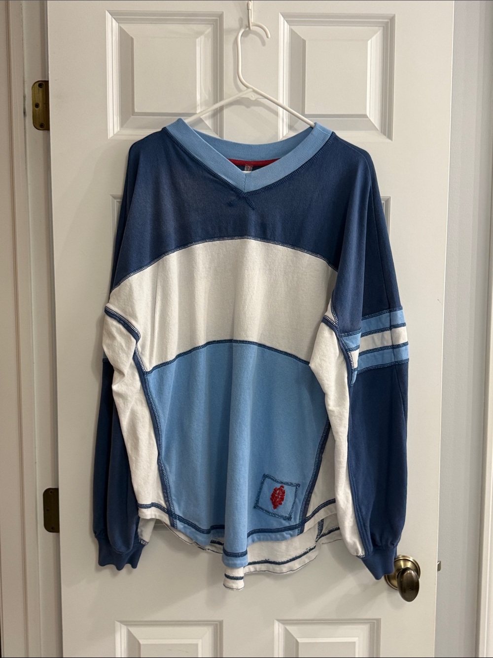 Free People Colorblock Long Sleeve Tee in Navy, Light Blue, and White